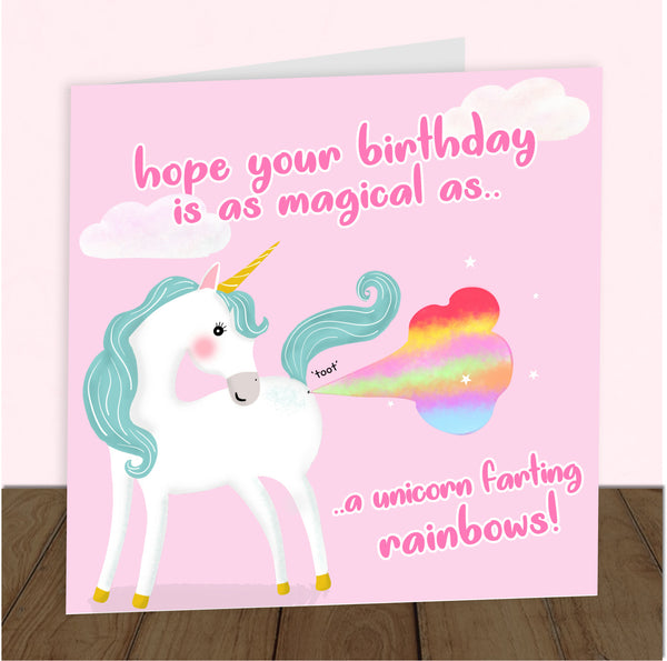 Unicorn Farts Birthday Card, Funny Unicorn Birthday Cards, Princess Card, Teenager, Girl, for Sister, For Daughter, Granddaughter, For Her