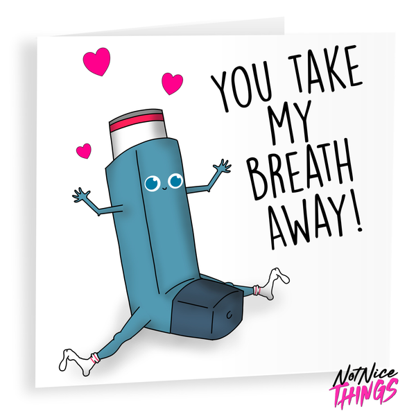 Take My Breath Away, Funny Valentines Day Card, Inhaler, Funny Card for Her, Cute Valentines Card for Boyfriend, For Girlfriend, for Wife