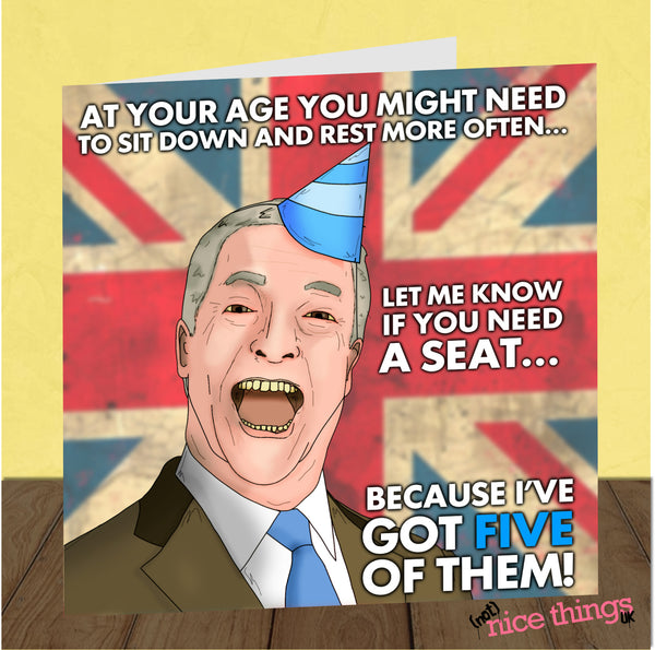 Nigel Farage Birthday Card, Funny Political Birthday Cards, Cards for Him, for Her, for Dad, for Mum, Funny Birthday Cards for Men, UK Politics, General Election, Brexit