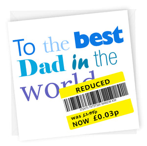Reduced Sticker Card, Funny Fathers Day Card, Card for Dad, Yellow Sticker, Reduced, Tesco, Bargain, Cheap, Joke Card for Dad