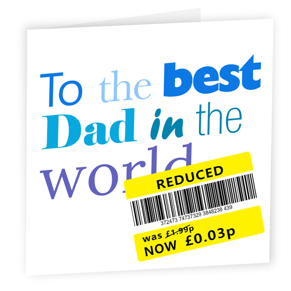 Reduced Sticker Card, Funny Fathers Day Card, Card for Dad, Yellow Sticker, Reduced, Tesco, Bargain, Cheap, Joke Card for Dad