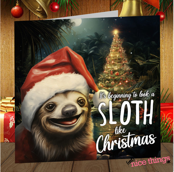 Sloth Christmas Card, Funny Cards for Her, For Him, Animal Pun, Weird Christmas Card, Animal gift, Girlfriend, Wife, Funny Pun, Work
