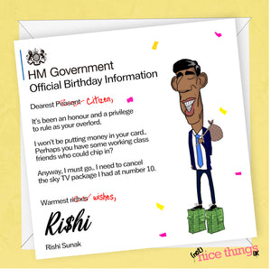 Rishi Sunak Funny Birthday Card, Funny Cards for Dad, Mum, 30th, 40th, 50th, for Him, Her, Political Birthday, Tories, Keir Starmer, UK&nbsp;