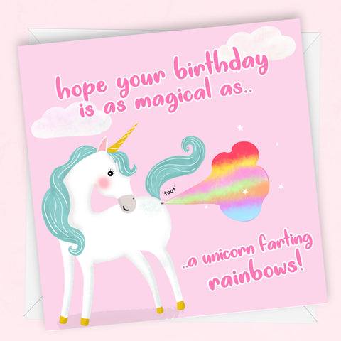 Unicorn Farts Birthday Card, Funny Unicorn Birthday Cards, Princess Card, Teenager, Girl, for Sister, For Daughter, Granddaughter, For Her