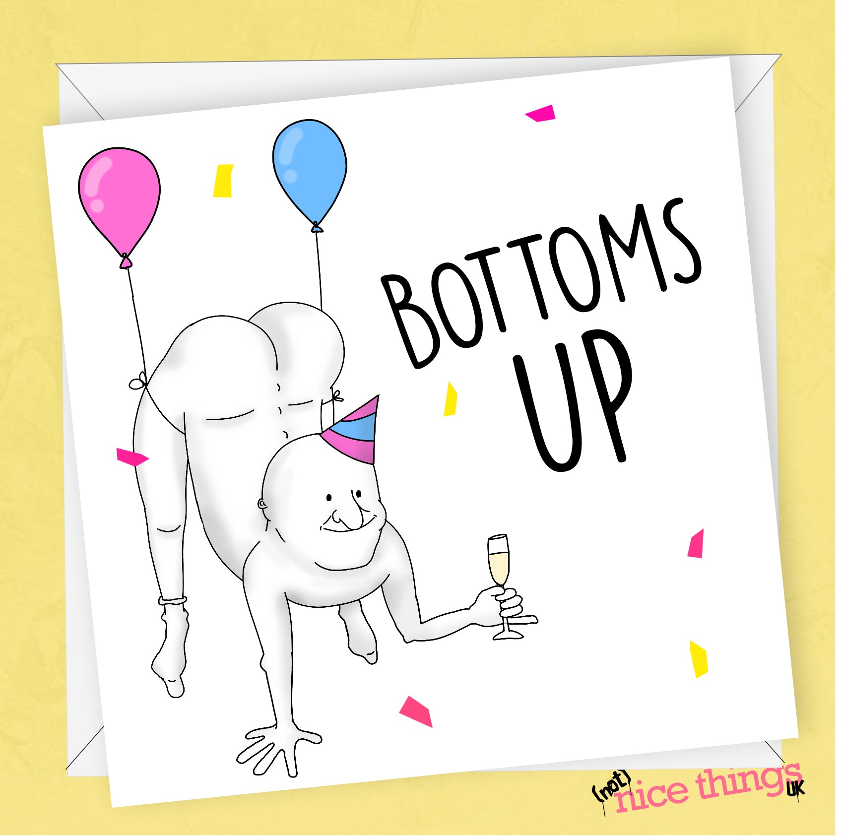 Bottoms Up! Funny Birthday Card for Him, for Her, Cheeky, Rude Birthday Card, Dad, Boyfriend, Girlfriend, Best Friend, Drinking, Butt, Ass