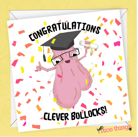 Funny Graduation Card, Clever Bollocks Congratulations Cards for Him, for Her, Degree, PHD, Well Done Card, Class of 2020