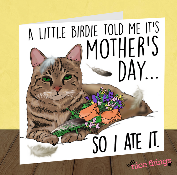 Cat Mother's Day Card, Vegan Card for Mum, Funny Mothers Day Card, Mother Day Gift, Mothers Day Card, Mothers Day Card from Cat