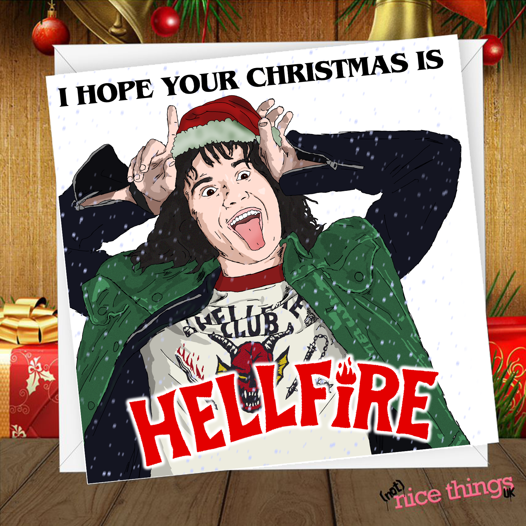 NotNiceThings Stranger Things Christmas Card, Eddie Munson New Year Cards, Funny card for Girlfriend, Christmas Gift for Boyfriend, for her, for him, Eleven