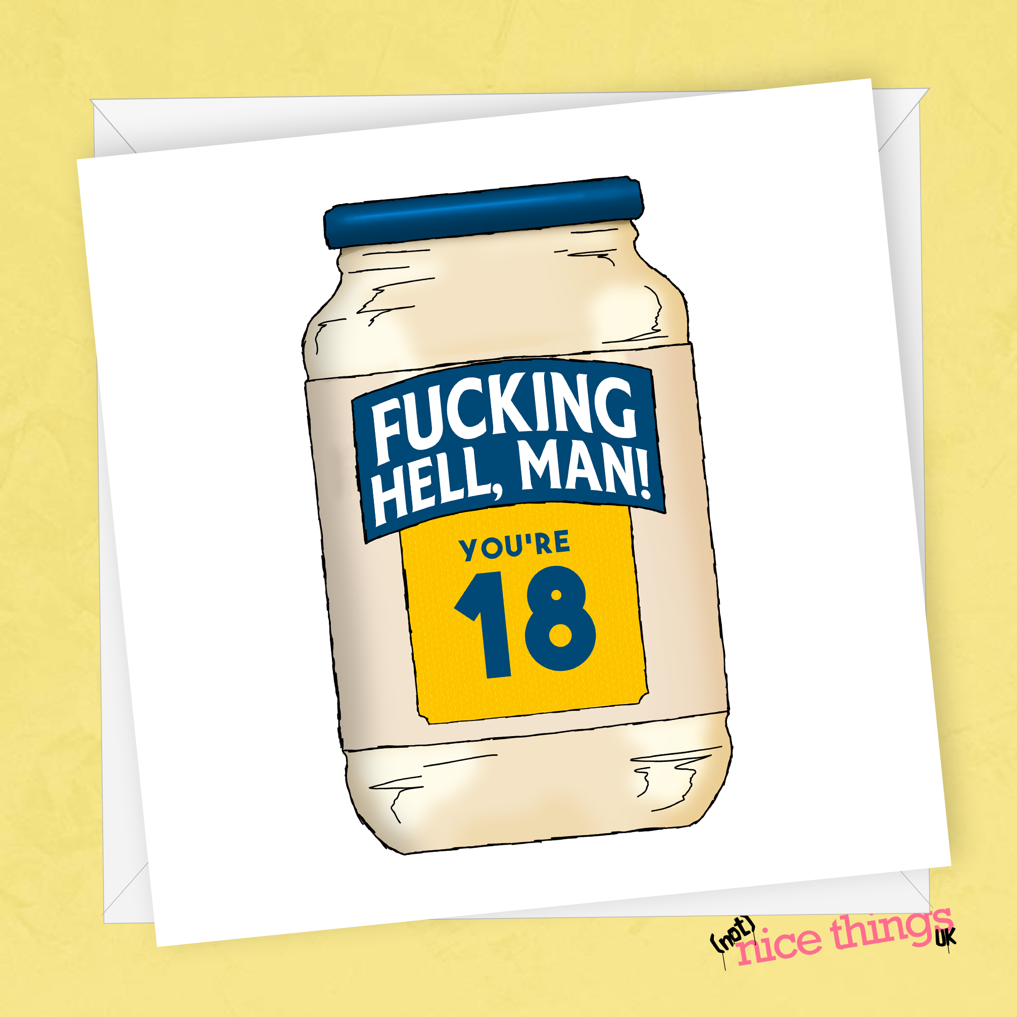 F-ing Hell Man 18th Card, Funny 18th Birthday Card, 18th, Mayonnaise, Food Pun, Vegan Birthday, Happy 18th for her, for him, Brother, Sister