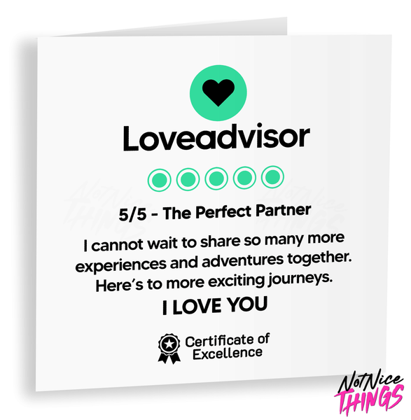 LoveAdvisor Valentines Card, Review Valentines Day Card, Funny Travelling Valentines card for Him for Her, Boyfriend, Husband, Girlfriend,