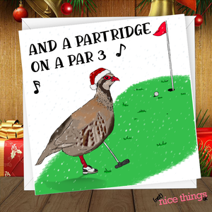 Partridge on a Par 3 Christmas Card, Pun Golf Christmas Card for Him, Punny Golf Christmas Gift, Golf Gift for Men, Dad, Brother, Boyfriend
