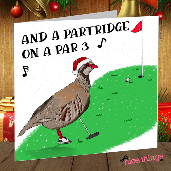 Partridge on a Par 3 Christmas Card, Pun Golf Christmas Card for Him, Punny Golf Christmas Gift, Golf Gift for Men, Dad, Brother, Boyfriend