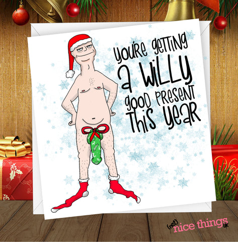 Willy Good Present, Funny Christmas Card, Naughty Christmas cards for her, girlfriend christmas card, Wife