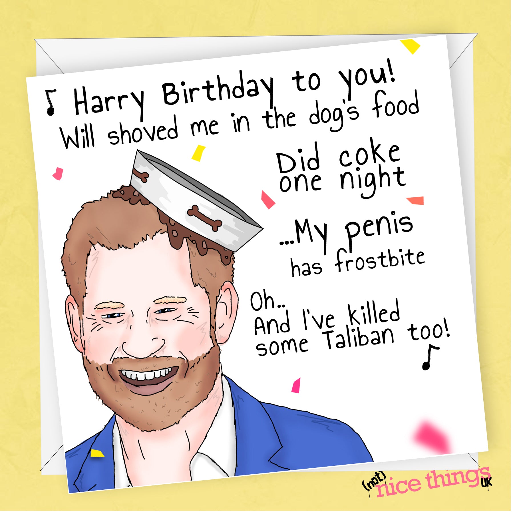 Prince Harry Funny Birthday Card, Royal Family, Funny Card for Dad, For Mum, Him Her, Dog Bowl, Rude Card for Dad, Harry, William, Markle