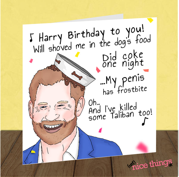 Prince Harry Funny Birthday Card, Royal Family, Funny Card for Dad, For Mum, Him Her, Dog Bowl, Rude Card for Dad, Harry, William, Markle