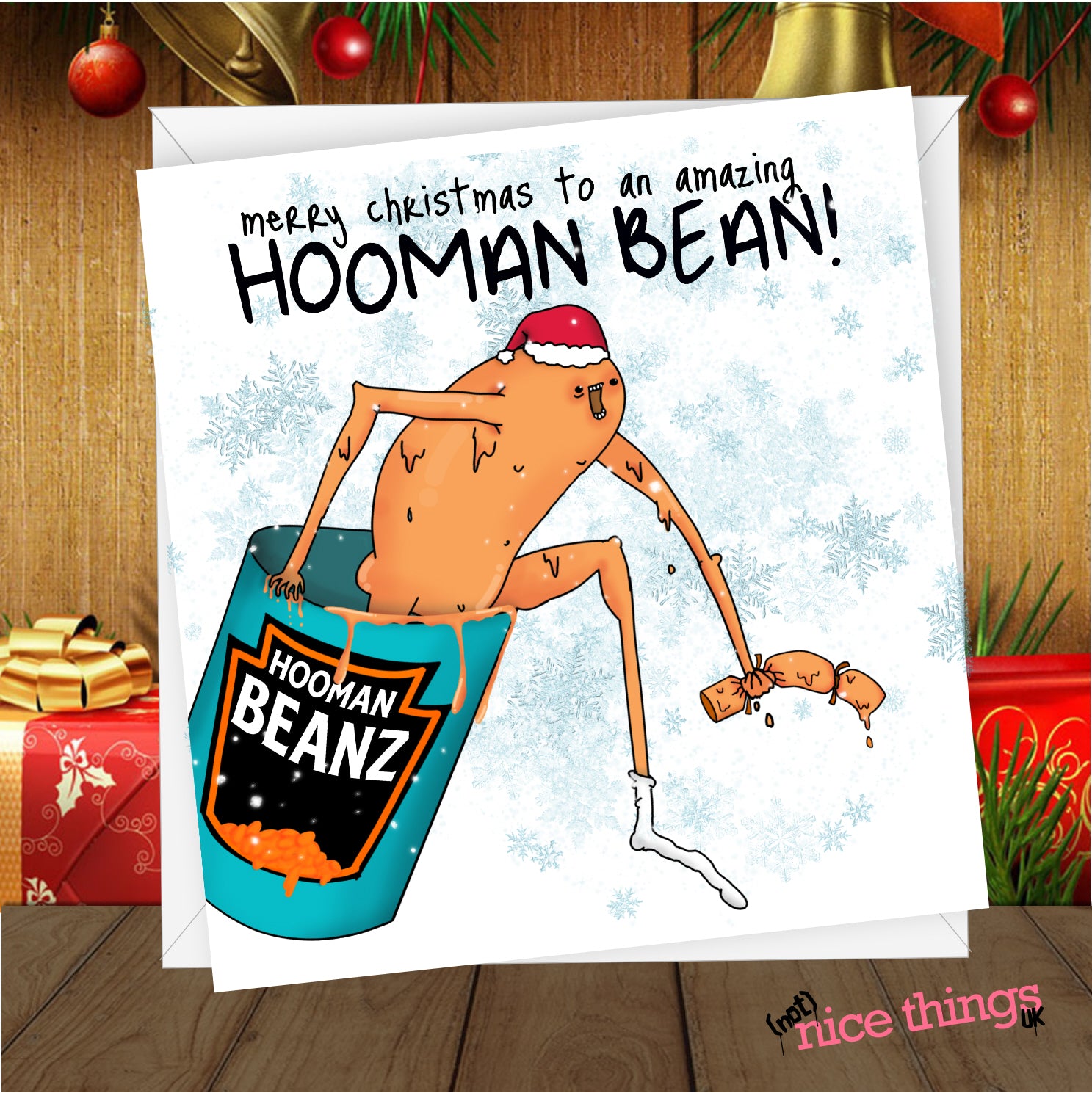 Hooman Bean Christmas Card, Christmas Card for Him, Vegetarian, Gift for Vegan, Christmas Card for Her, Beans, Heinz, Vegan Gift, Rude Card
