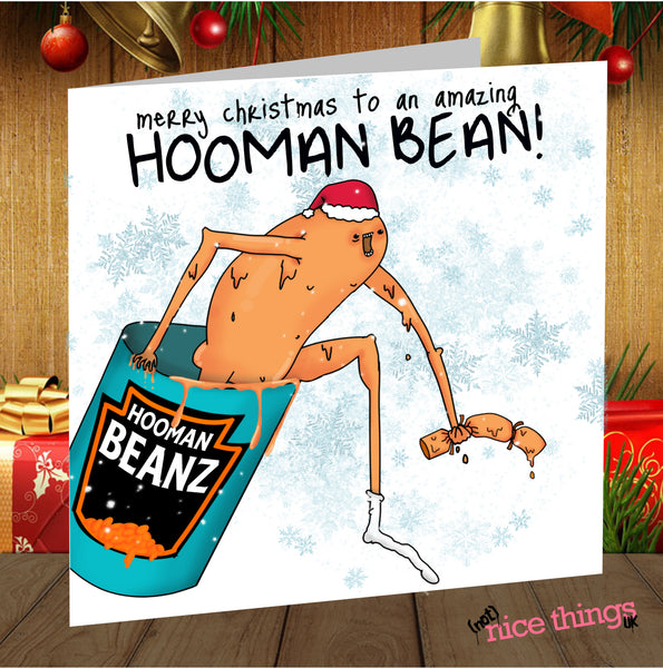 Hooman Bean Christmas Card, Christmas Card for Him, Vegetarian, Gift for Vegan, Christmas Card for Her, Beans, Heinz, Vegan Gift, Rude Card