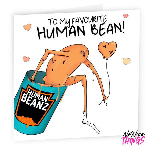 Human Bean Anniversary Card, Funny Valentine's Card for Boyfriend, Girlfriend, Husband, Wife, Weird Cards, Favourite Human Bean, Vegan