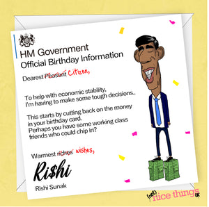 Rishi Sunak Funny Birthday Card, Funny Cards for Dad, Mum, 30th, 40th, 50th, for Him, Her, Political Birthday, Tories, Boris, UK