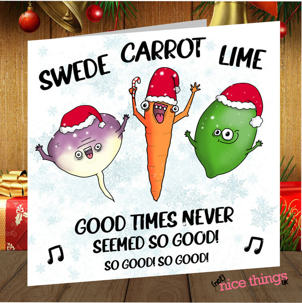 Swede Carrot Lime Funny Christmas Card, Christmas Cards for Him, Her, Sweet Caroline, Cards for Dad, Mum, Husband, Wife, Food Pun, Vegan