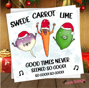 Swede Carrot Lime Funny Christmas Card, Christmas Cards for Him, Her, Sweet Caroline, Cards for Dad, Mum, Husband, Wife, Food Pun, Vegan