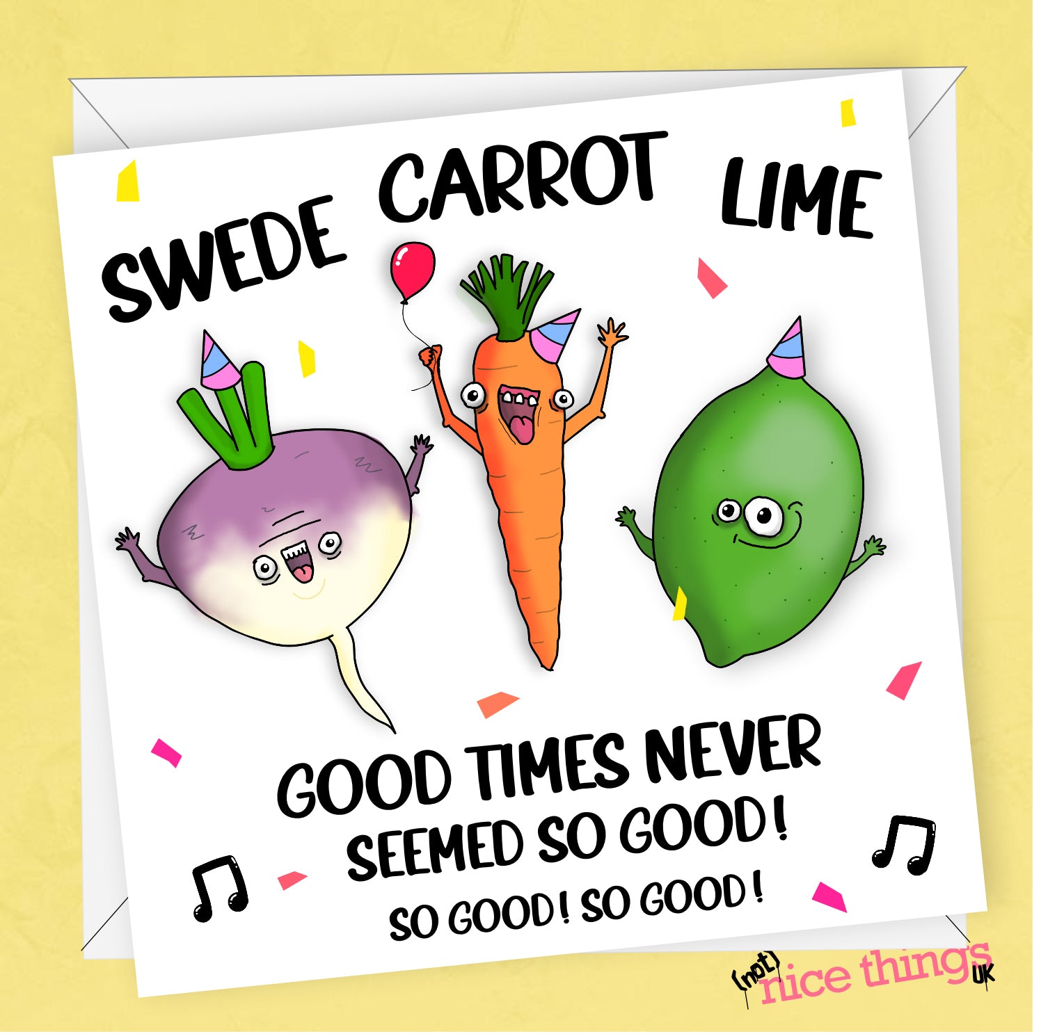 Swede Carrot Lime, Funny Birthday Card, Sweet Caroline, Card for Dad, Mum, Husband, Wife, Boyfriend, Food Pun, Vegan Birthday Card