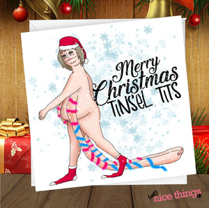 Tinsel Tits Funny Christmas Card for Her, Rude Christmas card for Wife, for Girlfriend, Wife Christmas Card, Christmas cards for Her