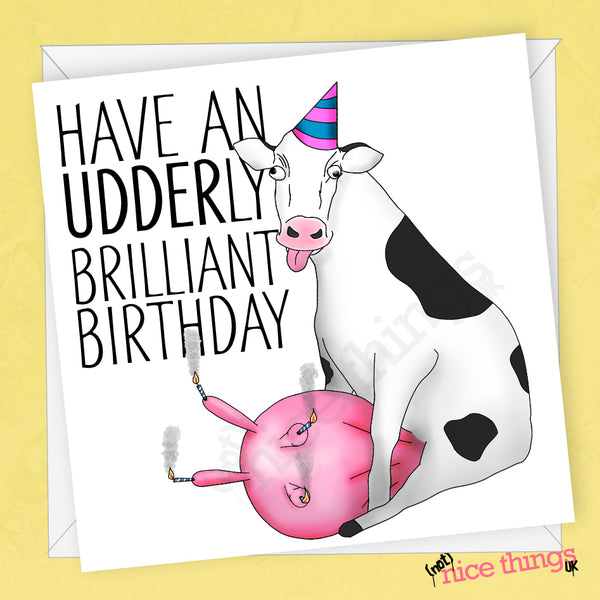 Funny Cow Birthday Card, Cute Birthday Card, Udder Card, Funny card for Girlfriend, Card for Boyfriend, Cards for her
