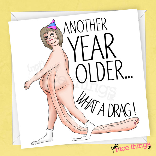 funny long boobs birthday card for her, rude card mom, for wife, for friend, funny menopause card